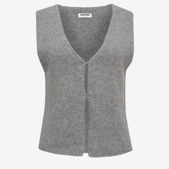 Rumored Womens Prince Street Grey Sweater Knit V Neck Top medium - Picture 3 of 6